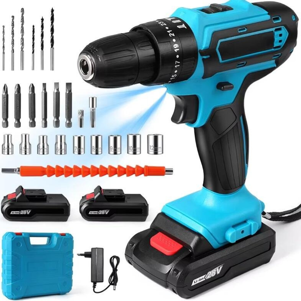 Taladro Percutor + Maletín de Accesorios + 2 Baterías GRATIS