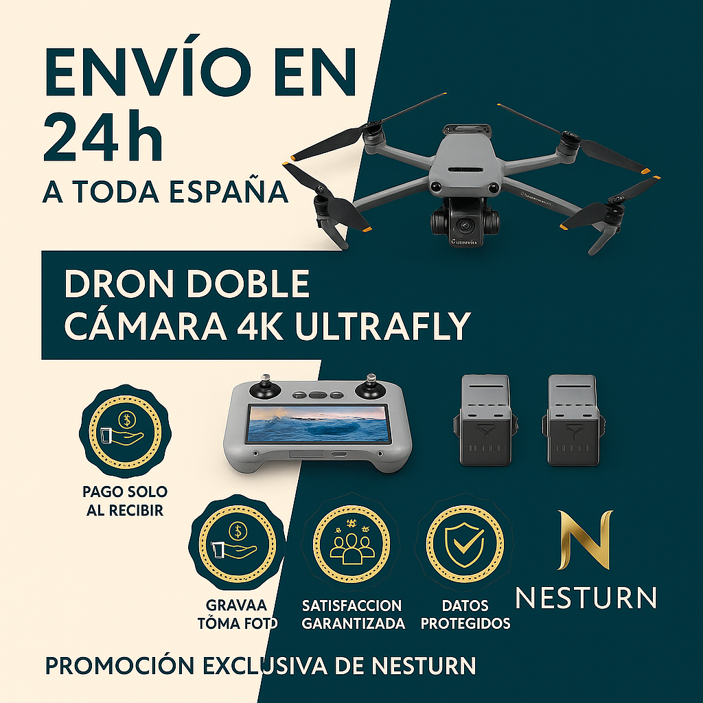 Dron Doble Camara 4k UltraFly + 2 Batería Con Estuche GRATIS