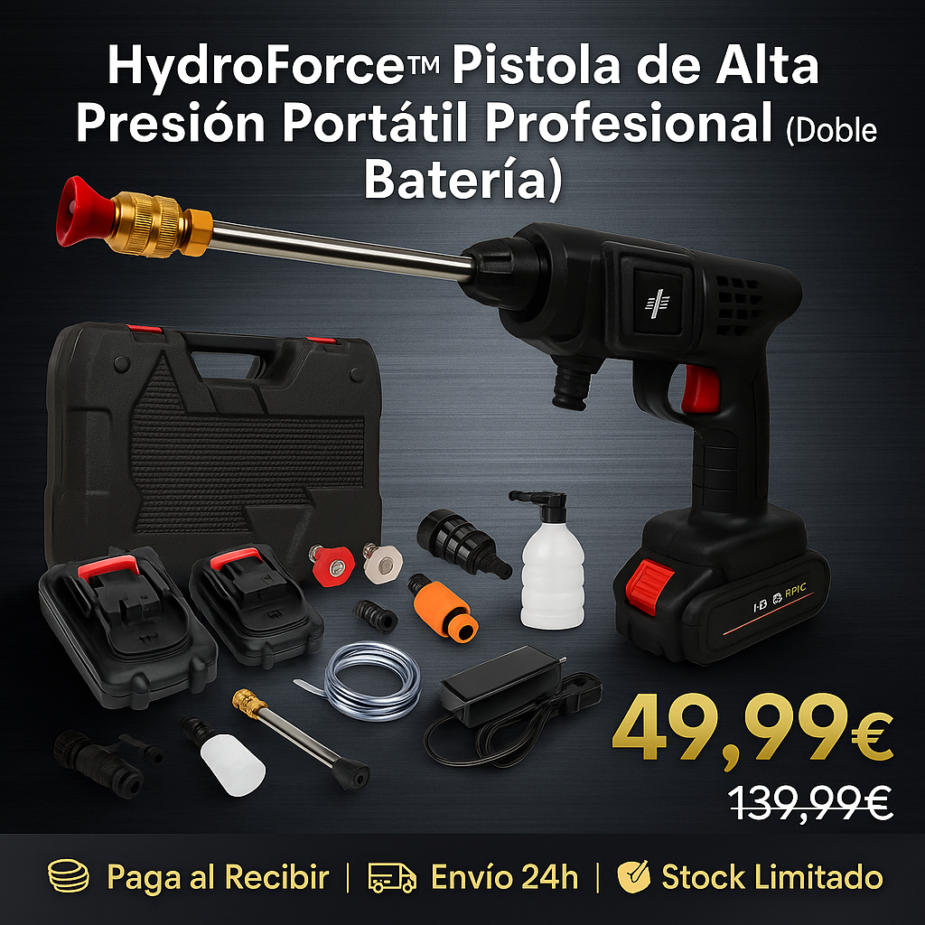 HydroForce™ – Pistola de Alta Presión Portátil Profesional + 2 Baterías GRATIS