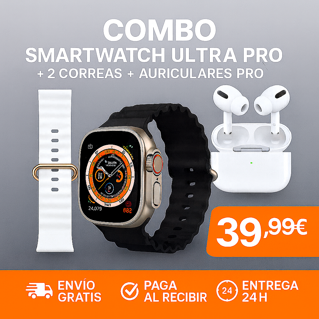 Liquidación por Cierre: Pack Ultra Pro™: Smartwatch + 2 Correas + Auriculares Premium Gratis