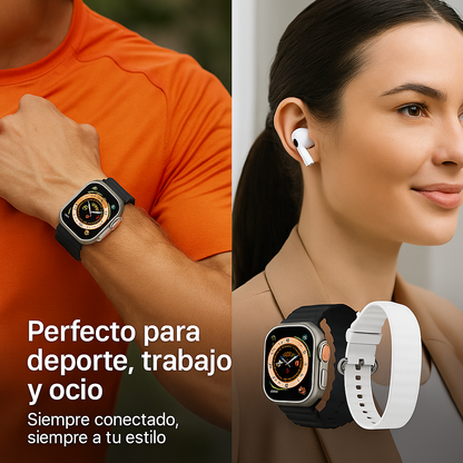 Liquidación por Cierre: Pack Ultra Pro™: Smartwatch + 2 Correas + Auriculares Premium Gratis