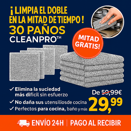¡LIMPIA EL DOBLE EN LA MITAD DE TIEMPO! – CleanPro™ Pack 30 Paños de Limpieza Premium