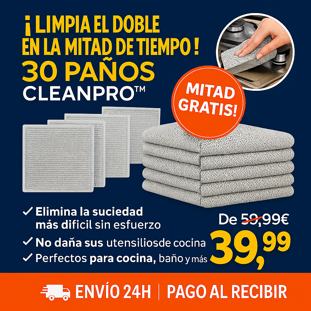 ¡LIMPIA EL DOBLE EN LA MITAD DE TIEMPO! – CleanPro™ Pack 30 Paños de Limpieza Premium