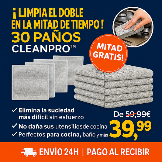 ¡LIMPIA EL DOBLE EN LA MITAD DE TIEMPO! – CleanPro™ Pack 30 Paños de Limpieza Premium