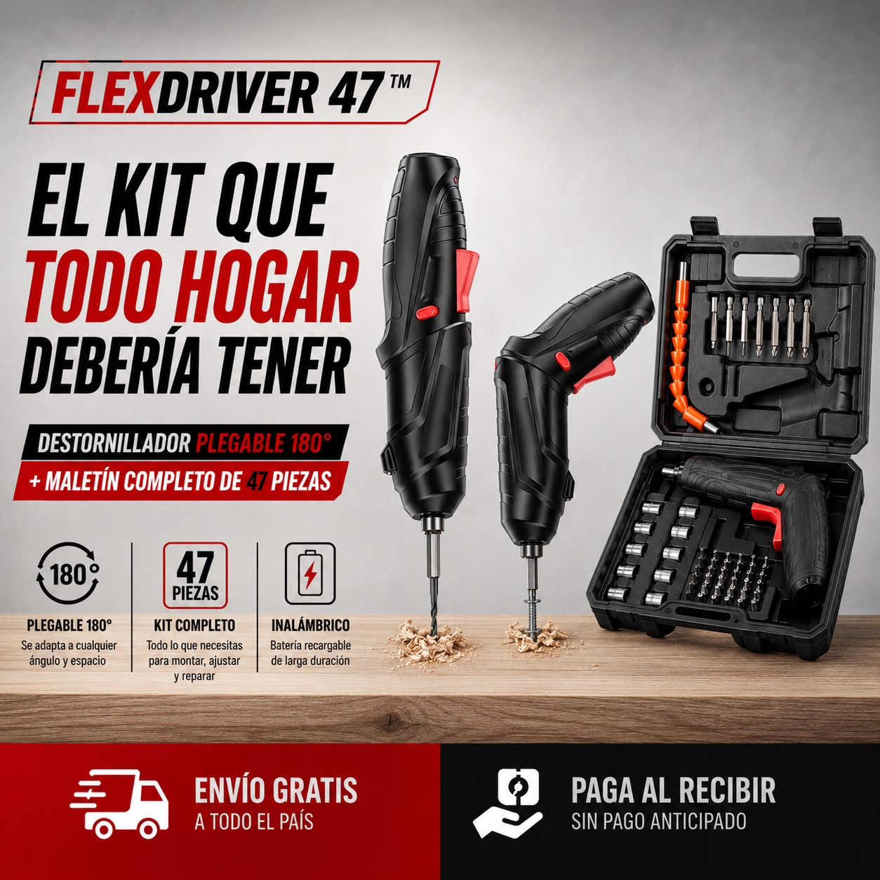 PowerFix Pro™ – Destornillador Inalámbrico 47 en 1 con Cabezal 180° + Maletín Profesional