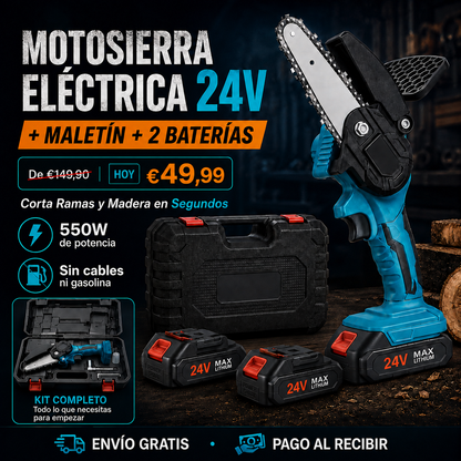 PowerCut 24V™ - Motosierra Eléctrica + Maletín + 2 Baterías GRATIS