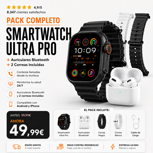 Pack Smartwatch Ultra Pro + Auriculares + 2 Correas GRATIS