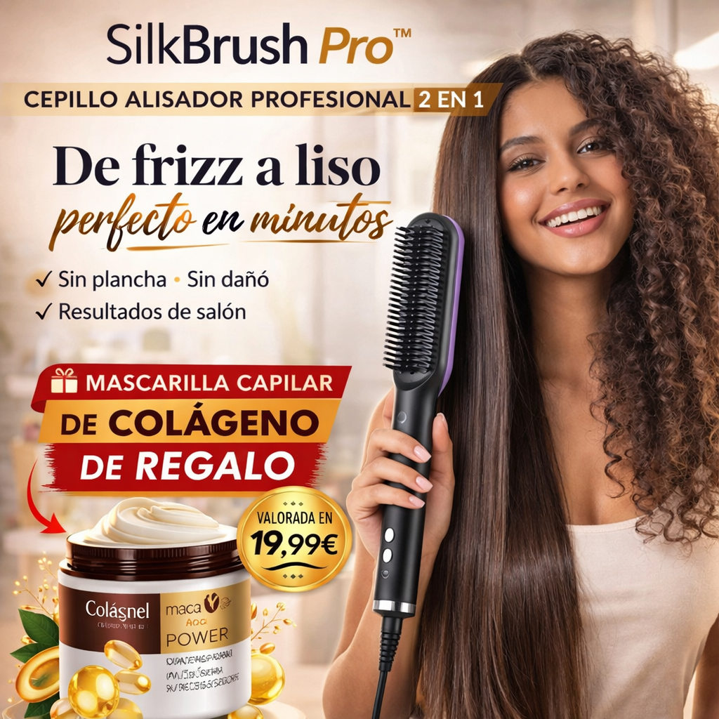 SilkBrush Pro™ | Cepillo Alisador Profesional 2 en 1 + Mascarilla Capilar de Colágeno de REGALO + Envío Gratis